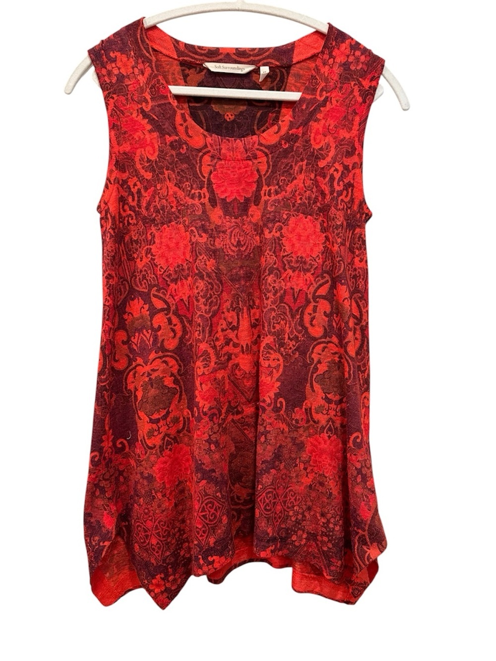 Soft Surroundings Red Floral Paisley Sleeveless Top Tunic Stretchy Boho OS XS